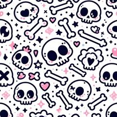 Cute Skull and Bones Seamless Pattern