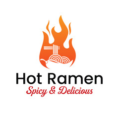 Vector spicy noodles in a bowl with chopsticks, chili peppers and hot fire. White background