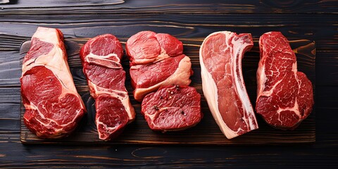 5 beef on a cutting board with a brown wood background