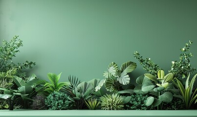 Ornamental plants lined up neatly with green background 