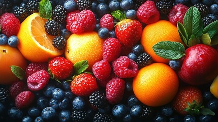 Obraz premium Close-up of a Variety of Fresh Fruits and Berries
