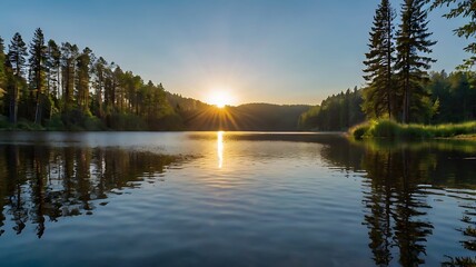 skier on a mountain with a lake in the distance.