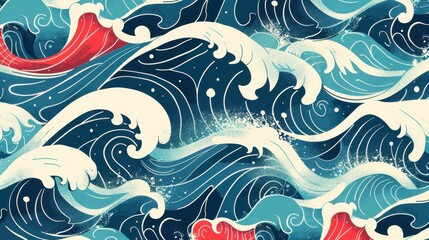Fototapeta premium The artwork features intricate and colorful wave patterns evoking a lively ocean atmosphere