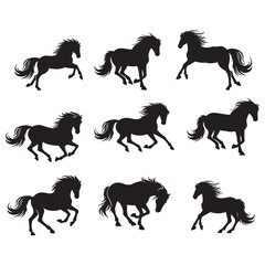 Isolated horses on the white background. horses silhouettes. Vector EPS 10.	