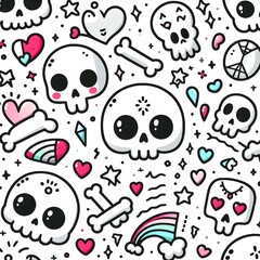 Cute Skull and Doodle Pattern
