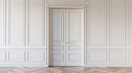 Luxurious white double door with classic paneling in an elegant interior