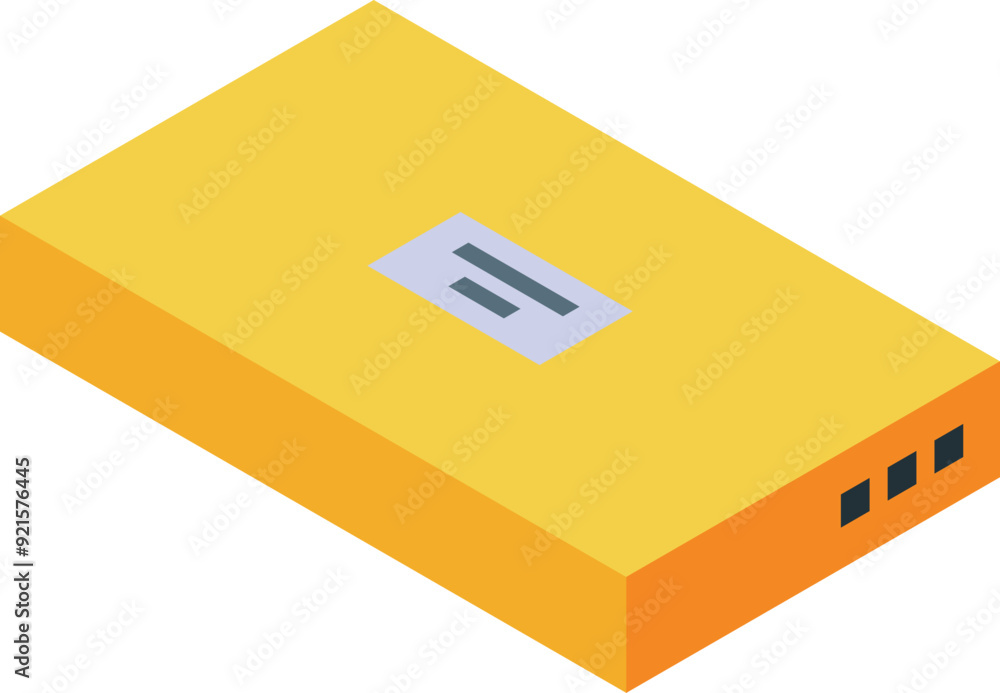 Poster simple vector illustration of a rectangular cardboard box with a label on a white background