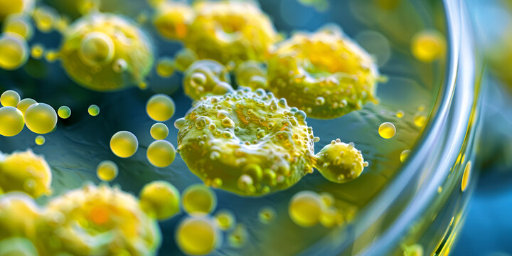 Golden Yellow Staphylococcus aureus in petri dish top view, it is  responsible for skin and other infections,