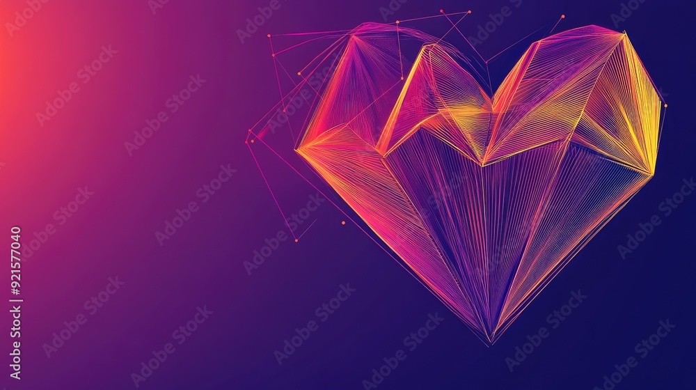 Fototapete bold abstract line drawing of a geometric heart, with a vibrant gradient background perfect for text