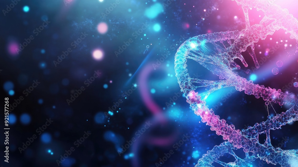 Fototapete bright biological science background with neon lights, including an empty space for text