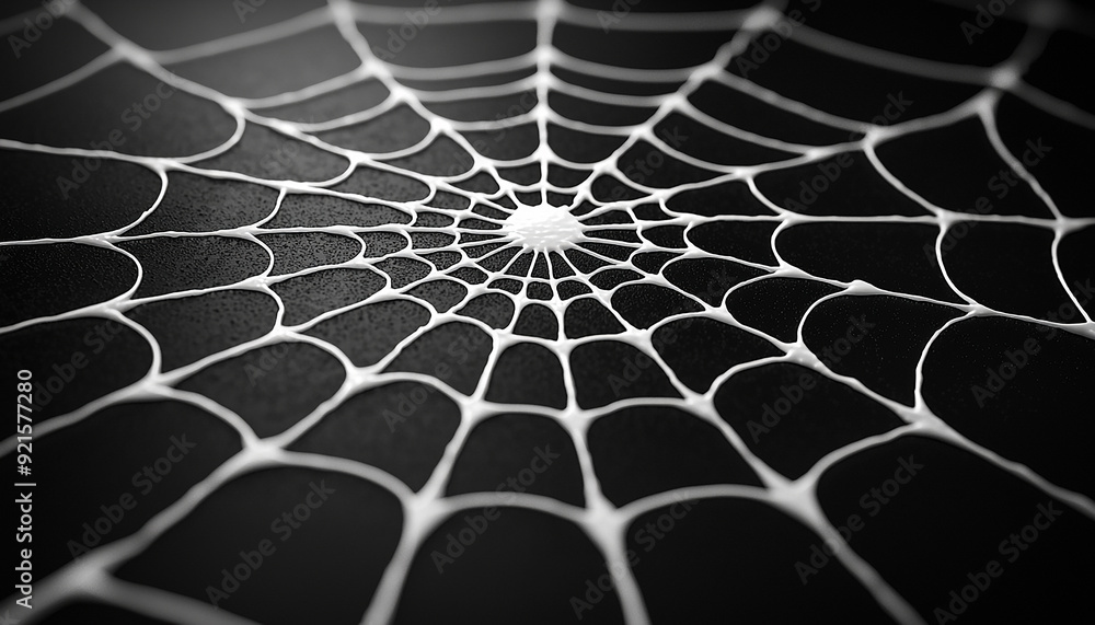 Poster spider spinning web trapping insect in spooky pattern generated by ai