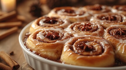 Close-up of freshly baked cinnamon rolls