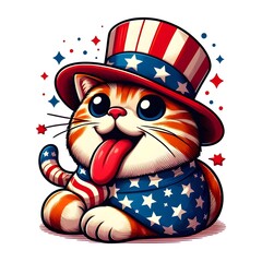 Patriotic Cat in a Top Hat