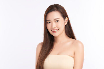 Beautiful young asian woman with clean fresh skin on white background, Face care, Facial treatment, Cosmetology, beauty and spa, Asian women portrait.