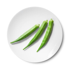 Raw Fresh Okra Fruit Served on a White Porcelain Plate