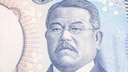 Very close up of the New Japanese 1000yen Banknote with Sibasaburou Kitazato ,Tokyo, Japan