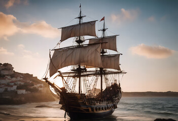 Obraz premium Ancient medieval ship