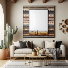 Desert Landscape Artwork in Boho Living Room