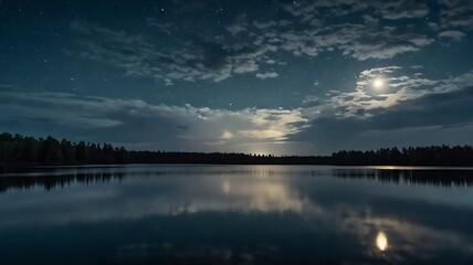  tranquil lake scene at night with a full moon