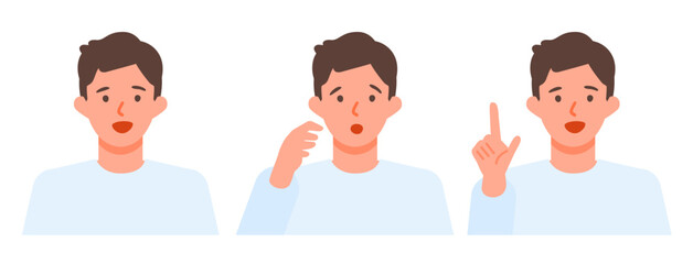 Working man. Concept for Problem Solving. Man cartoon character. People face profiles avatars and icons. Close up image of Problem Solving man.