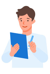 Working man. Concept for Problem Solving. Man cartoon character. People face profiles avatars and icons. Close up image of man writing.