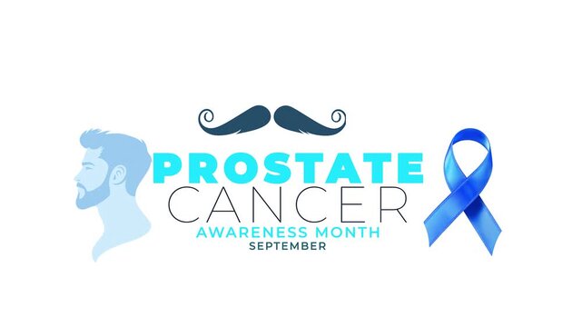 Prostate cancer awareness month. blue color ribbon amd male icon motion.