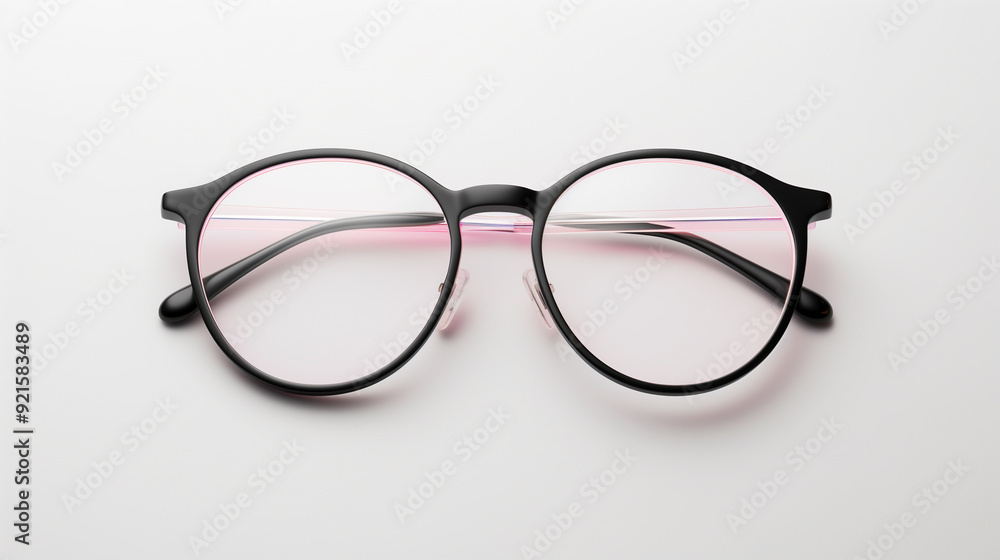 Wall mural Classic round black eyeglasses with a modern twist, featuring clear lenses and pink accents, creating a stylish yet professional look.