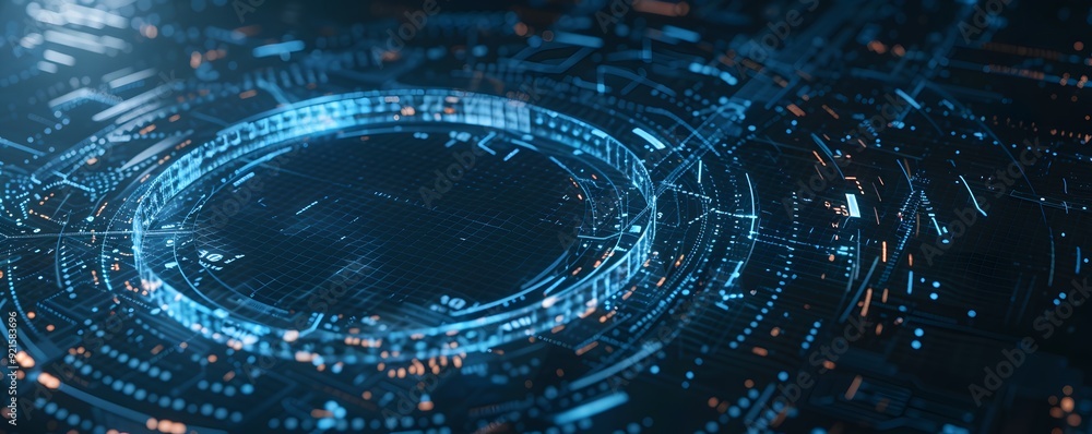 Aufkleber futuristic digital interface with glowing circular element