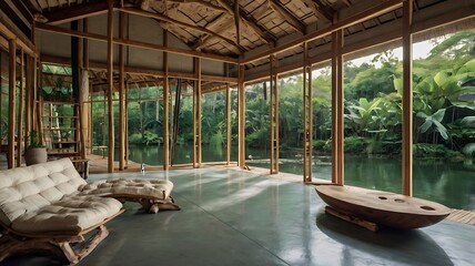 modern, wooden house with large windows sits