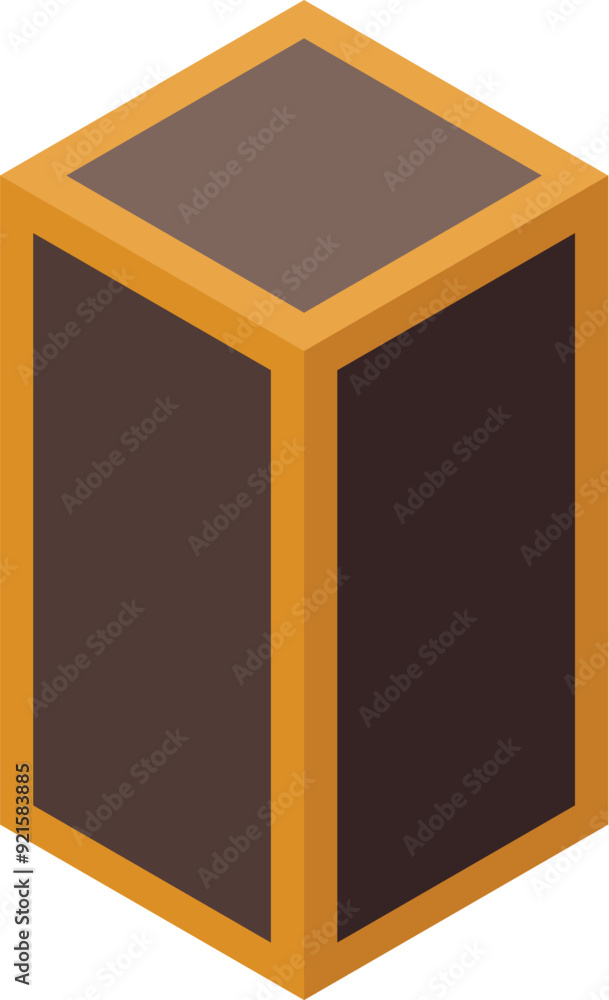 Aufkleber simple brown cube container with golden edges is standing on a white background