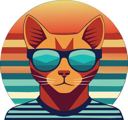 Vintage Cat Mascot with Sunglasses and Striped Shirt Logo 