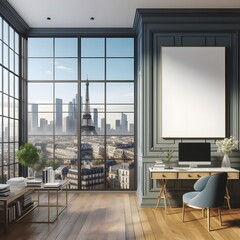 Modern Home Office with Eiffel Tower View