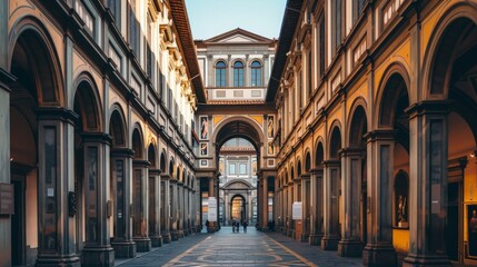 Fototapeta premium Capture the beauty of the classical architecture of the Uffizi Gallery in Florence, with its elegant design and historical significance.