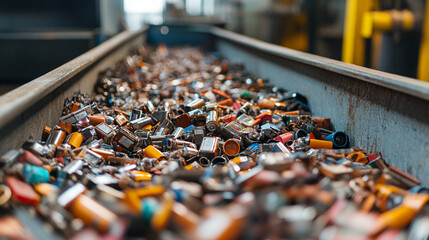 Battery recycling plant processing used batteries.