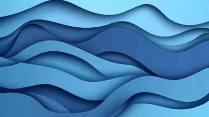 Fototapeta premium blue paper cut background. Abstract origami topography wave design