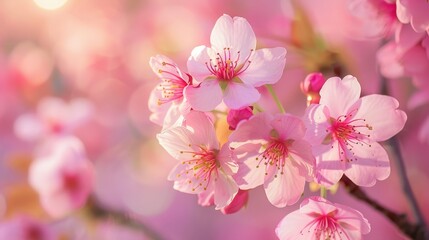 Obraz premium Cherry blossoms herald the arrival of spring with delicate pink petals.