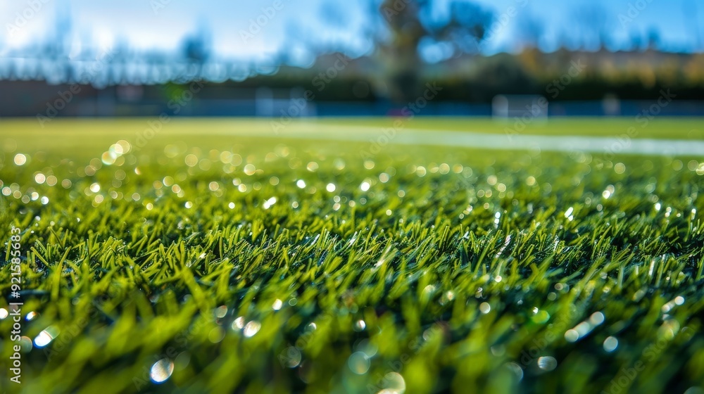 Poster Close-up of the grass texture on a well-maintained football field.