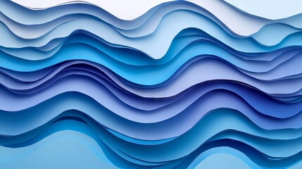Fototapeta premium blue paper cut background. Abstract origami topography wave design