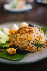 Fried rice with eggs and vegetables. Easy cooking food