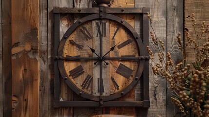 Obraz premium An old barn clock with a rustic wooden frame and simple design, embodying the spirit of rural Americana.