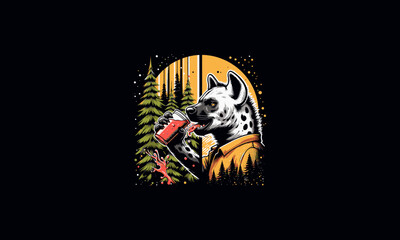 hyena holding drink on forest vector illustration artwork design