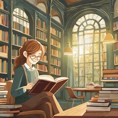 Cozy Library Scene Celebrating International Literacy Day