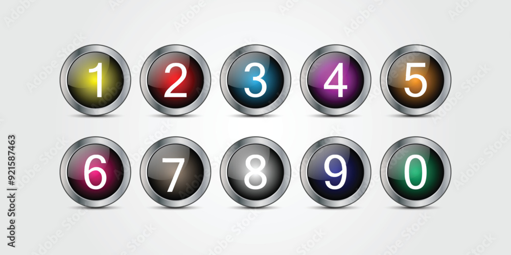 Poster set of different color gradient glossy circle number button vector illustration.