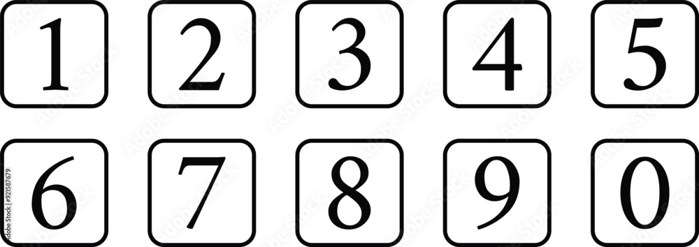 Poster simple numbers icon on outline rounded rectangle. outline button number vector illustration.