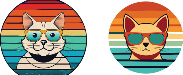 Vintage Cat Mascot with Sunglasses and Striped Shirt Logo 