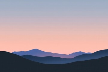 Silhouetted Mountain Range at Sunset with Pastel Pink and Blue Sky