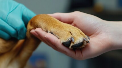Dog's Paw in Human Hand at Vet Appointment