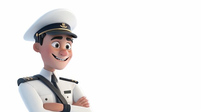 A 4D cartoon flight crew member with safety instru 136 770 hat, helmet, person, worker, boy, people, sailor, construction, uniform, face, woman, men, smiling, engineer, suit, work, builder, old, cap, 