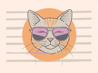 Obraz premium Vintage Cat Mascot with Sunglasses and Striped Shirt Logo 