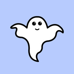 Illustration vector graphic of a cute ghost isolated on blue background.